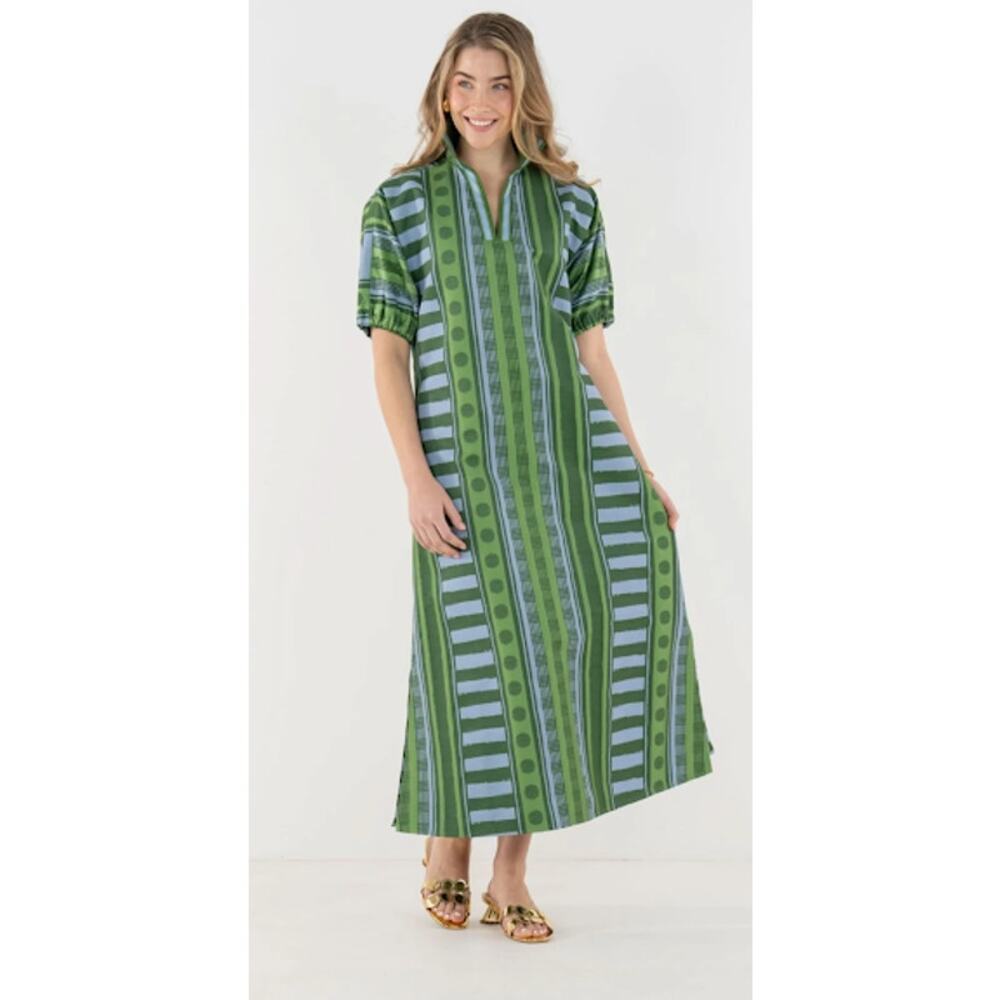 EMILY MCCARTHY Caftan Poppy Maxi Dress Forest Jubilee Green Blue Size XXL NWT